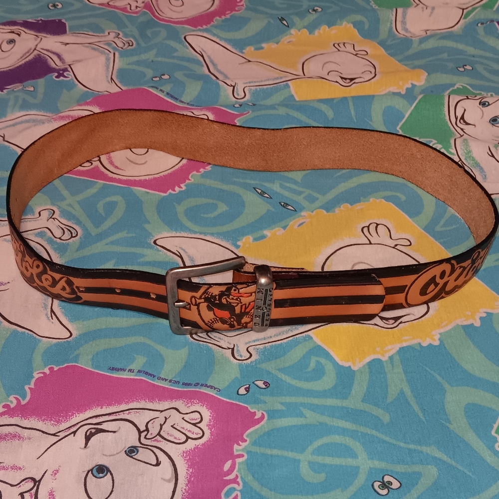 80s Baltimore Orioles Leather Belt Vintage Baseball